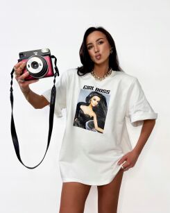 LA MILLA BLUZKA T-SHIRT OVERSIZE GIRL BOSS BIAŁY