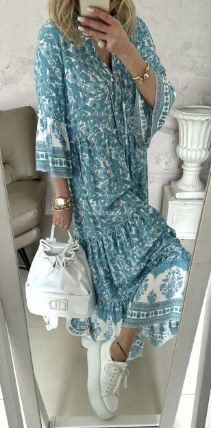 BY O LA LA ! SUKIENKA BOHO Z PRINTEM TURKUS