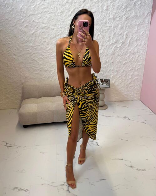 LA MILLA SPÓDNICA MIDI ZEBRA ŻÓŁTA/CZARNA