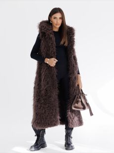 BY O LA LA...!  DŁUGA KAMIZELA LAMA CZEKOLADA