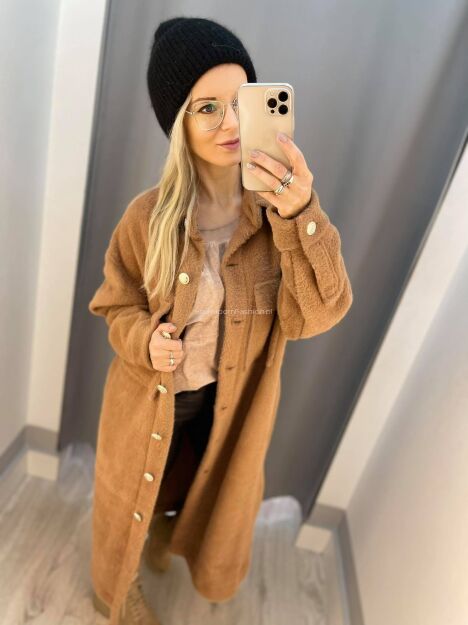 BY O LA LA! PŁASZCZ ALPAKA Z KIESZENIAMI CAMEL