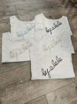 BY O LA LA! BLUZKA T-SHIRT WYSZYWANE LOGO BIEL/MOKKA - 4