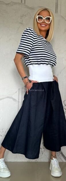 BY O LA LA! LNIANE SPODNIE CULOTTE GRANAT