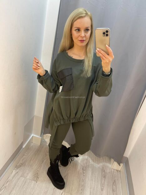 BY O LA LA! OVERSIZOWA BLUZA Z KIESZONKĄ KHAKI