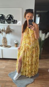 BY O LA LA! DŁUGA SUKIENKA Z PRINTEM ŻÓŁTA