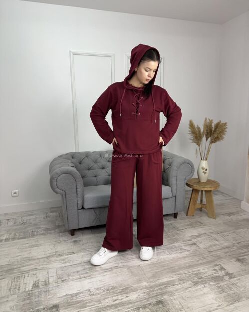 BY O LA LA...! DRESOWY KOMPLET SZNUROWANY BORDO