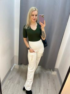 BY O LA LA! DRESOWE SPODNIE HIGH WAIST ŚMIETANA