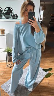 BY O LA LA! DRESOWE SPODNIE SZNUROWANE WINTER BLUE