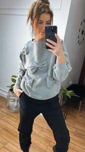 BY O LA LA...! DRESOWA BLUZA Z KOKARDAMI SZARA