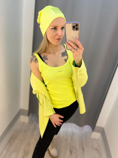 BY O LA LA...! BLUZKA TOP NA RAMIĄCZKACH BLASZKA LIMONKA