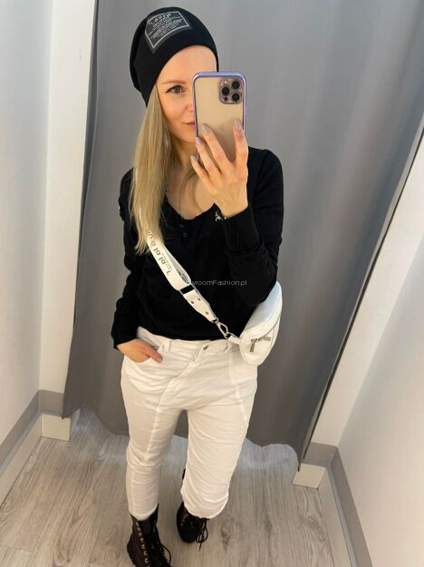 BY O LA LA! SPODNIE BOYFRIEND Z PRZESZYCIAMI BIAŁE
