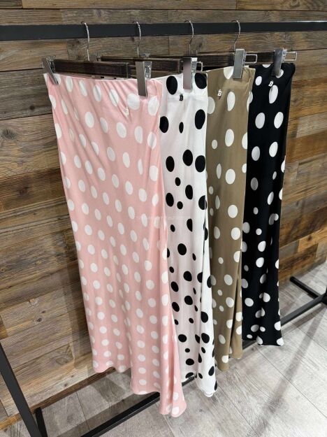 BY O LA LA! SPÓDNICA MAXI W KROPKI CZARNA