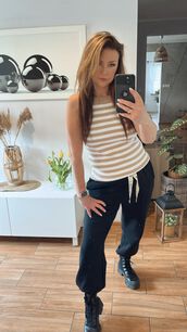 BY O LA LA...! SWETROWY TOP W PASKI BEŻ/ECRU