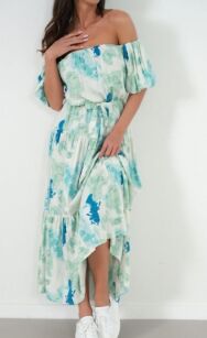 BY O LA LA! SUKIENKA MAXI BARBADOS NIEBIESKA/ZIELONA