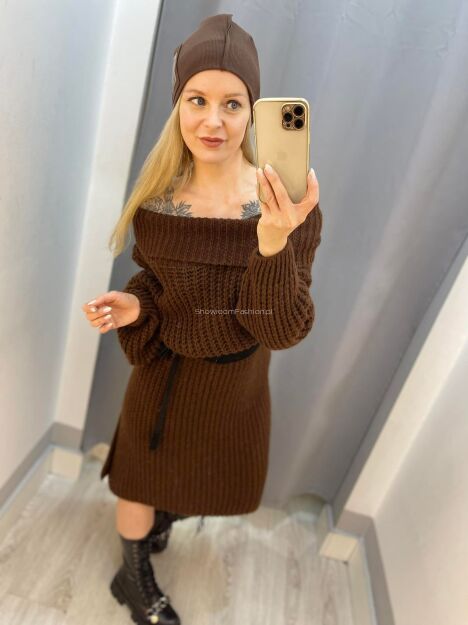 BY O LA LA ! SWETROWA SUKIENKA OVERSIZE CZEKOLADA