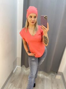 BY O LA LA...! BLUZKA T-SHIRT MOTYLEK KORAL