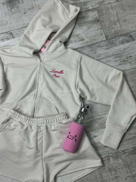 LA MILLA KOMPLET DRESOWY SPODENKI + BLUZA JASNY BEŻ/RÓŻ