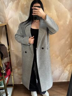 EMO DŁUGI PŁASZCZ WEŁNIANY SZARY