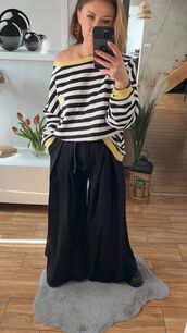 BY O LA LA! DRESOWE SPODNIE WIDE LEG CZARNE