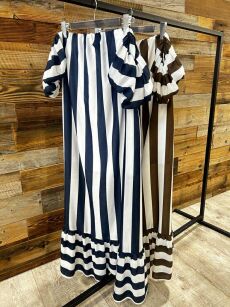 BY O LA LA!  SUKIENKA MAXI W GRUBE PASY BIEL/GRANAT