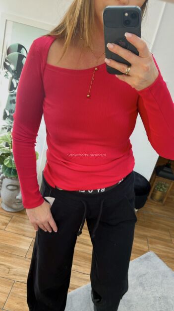 BY O LA LA...! BLUZKA BASIC WYCIĘTY DEKOLT MAGENTA