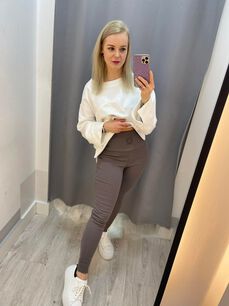 BY O LA LA ! PRĄŻKOWANE LEGGINSY LOGO KAMIENNY BRĄZ
