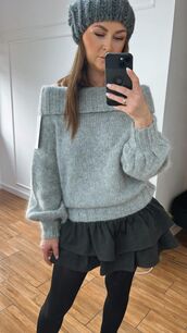 BY O LA LA...! SWETER GOLF ODSŁONIĘTE RAMIONA SZARY