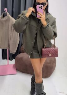 LA MILLA DŁUGA KURTKA BOMBER JODEŁKA OCIEPLANA KHAKI