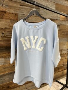 BY O LA LA! BLUZKA T-SHIRT NYC BABY BLUE