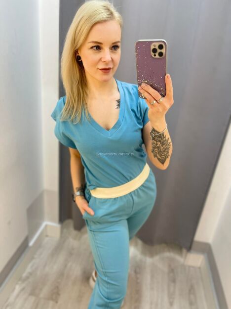 BY O LA LA...! BLUZKA T-SHIRT MOTYLEK AQUA