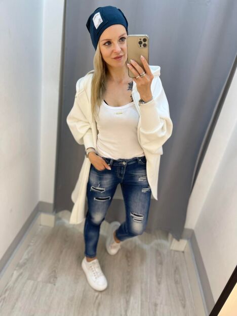 BY O LA LA! SPODNIE JEANSY Z DZIURAMI NIEBIESKIE