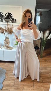 BY O LA LA! LEJĄCE SPODNIE WIDE LEG BEŻ
