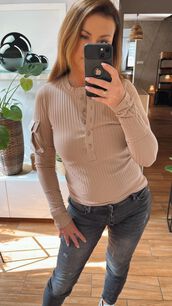 BY O LA LA...! PRĄŻKOWANA BLUZKA BASIC LOL GIRL BEŻ