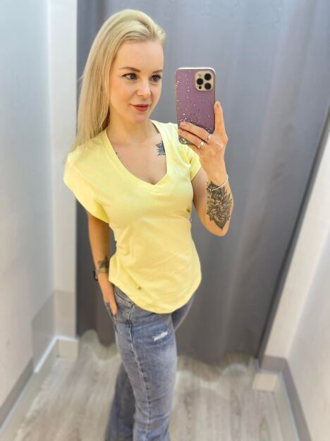 BY O LA LA...! BLUZKA T-SHIRT MOTYLEK ŻÓŁTA