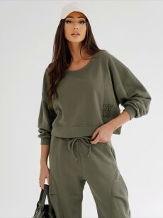 BY O LA LA!  BLUZA Z HAFTEM NA BOKU MATCHA (KHAKI)