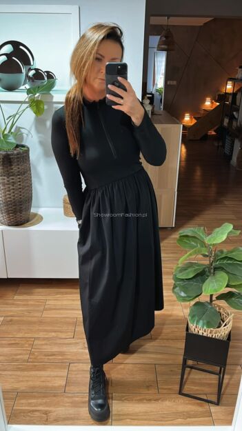 BY O LA LA! SUKIENKA MAXI ZE STÓJKĄ CZARNA