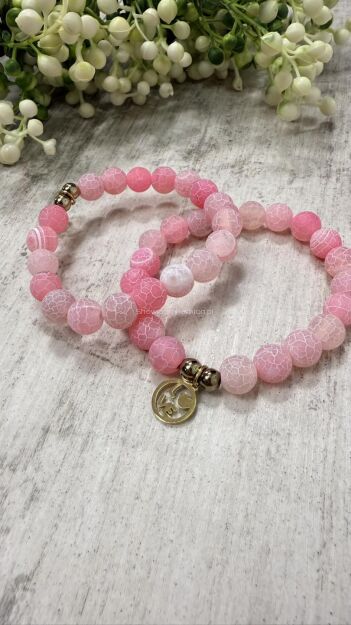 BY O LA LA ! BRANSOLETKA Z KAMIENI NATURALNYCH LOVE RÓŻ/ZŁOTO