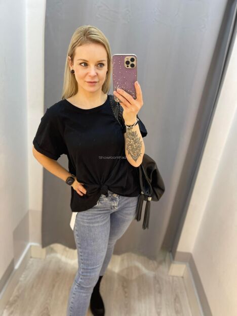 BY O LA LA...! BLUZKA T-SHIRT WĘZEŁ CZARNA