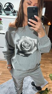BY O LA LA! BLUZA Z RÓŻĄ SZARA