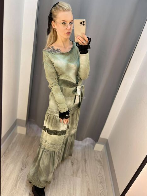BY O LA LA! FARBOWANA SUKIENKA MAXI BOHO ZIELONA