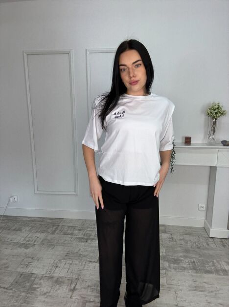 BY O LA LA!  LEKKIE SPODNIE WIDE LEG Z SZORTAMI CZARNE