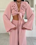 LA MILLA KOMPLET BLUZKA WIĄZANA + SPODNIE WIDE LEG RÓŻE RÓŻ - 4