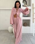 LA MILLA KOMPLET BLUZKA WIĄZANA + SPODNIE WIDE LEG RÓŻE RÓŻ - 2