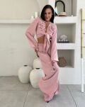 LA MILLA KOMPLET BLUZKA WIĄZANA + SPODNIE WIDE LEG RÓŻE RÓŻ - 6