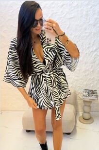 LA MILLA KOMPLET KOSZULA KIMONO + SZORTY ZEBRA BEŻ/CZERŃ