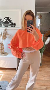 BY O LA LA! KRÓTKA BLUZA Z KIESZENIĄ POMARAŃCZ