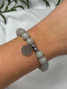 BY O LA LA ! BRANSOLETKA Z KAMIENI NATURALNYCH GRUBA POŁYSK JASNOSZARA/SREBRO