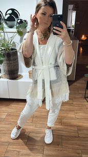 BY O LA LA...! SWETER KARDIGAN FRĘDZLE KOKOS/SZARY/BEŻ