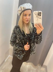 BY O LA LA...! MARYNARKA ŻAKIET CEKINY CZERŃ/SREBRO