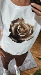 BY O LA LA! BLUZA Z RÓŻĄ BIAŁA/CZEKOLADA - 3